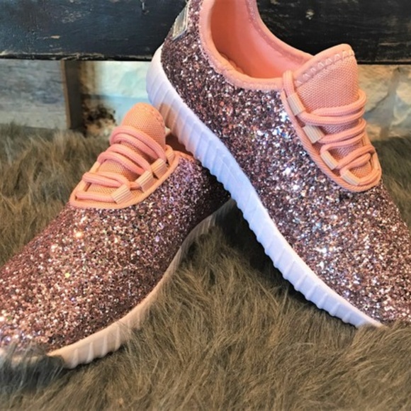 Rose Gold Blush Sparkle Glitter Athletic Sneaker - Picture 7 of 8